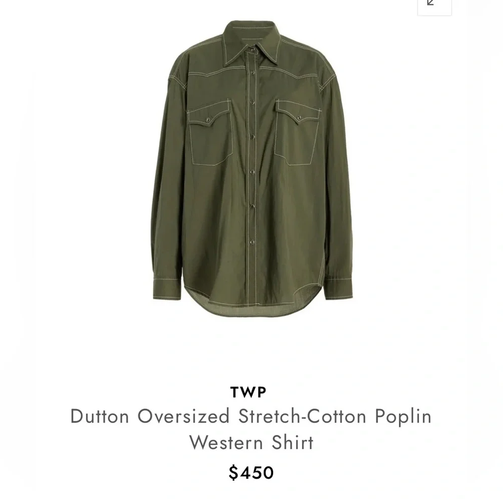TWP Dutton Oversized Stretch Cotton Poplin Western Shirt  Olive - Picture 5 of 12